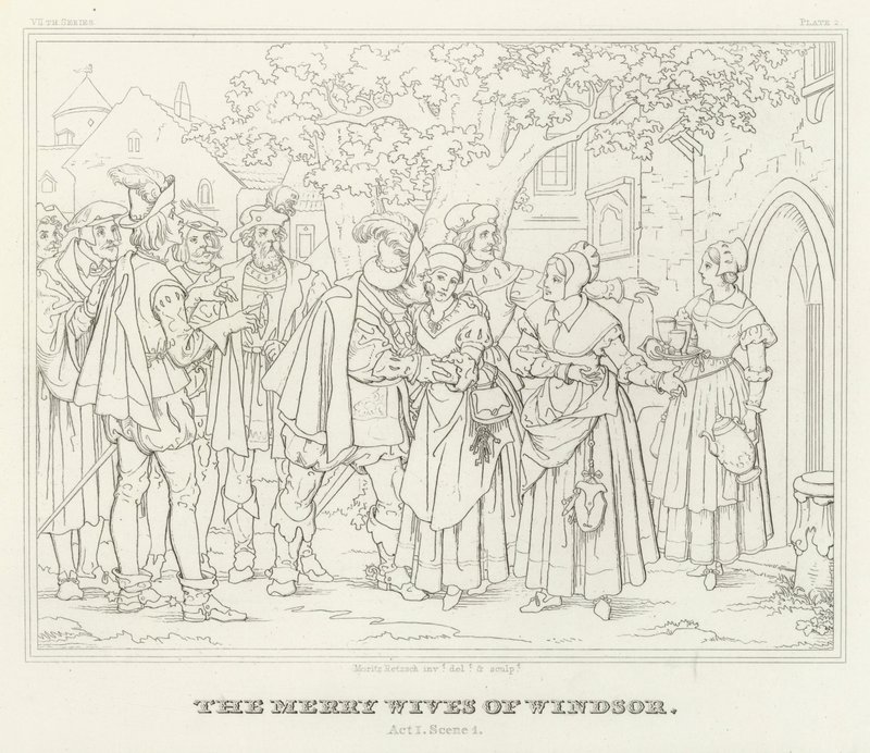 Die lustigen Weiber von Windsor, Akt I, Szene 1 von Friedrich August Moritz Retzsch