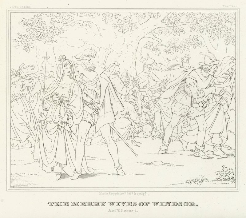 Die lustigen Weiber von Windsor, Akt V, Szene 4 (Gravur) von Friedrich August Moritz Retzsch