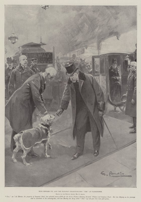 König Edward VII und der Eisenbahn-Sammelhund Tim in Paddington von G.S. Amato
