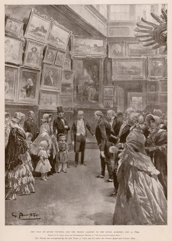 Besuch von Königin Victoria und Albert, Prinzgemahl, in der Royal Academy, London, 3. Mai 1849 (Fotogravur) von G.S. (after) Amato