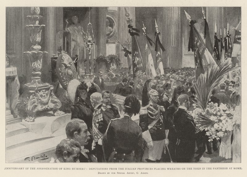 Jahrestag der Ermordung von König Humbert, Delegationen aus den italienischen Provinzen legen Kränze auf das Grab im Pantheon in Rom von G.S. Amato