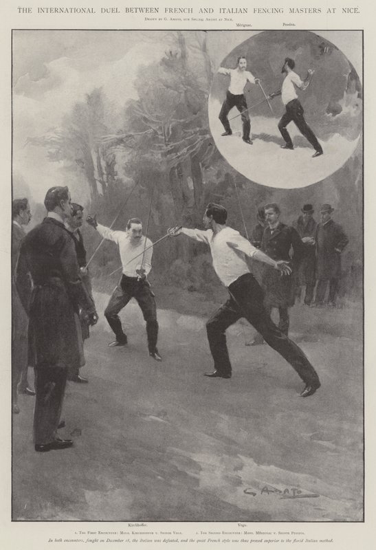 Das internationale Duell zwischen französischen und italienischen Fechtmeistern in Nizza von G.S. Amato