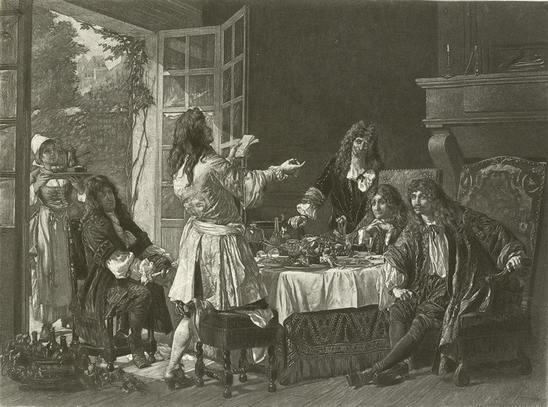 Ein Abendessen im Haus von Molière in Anteuil (Gravur) von Gaston Melingue