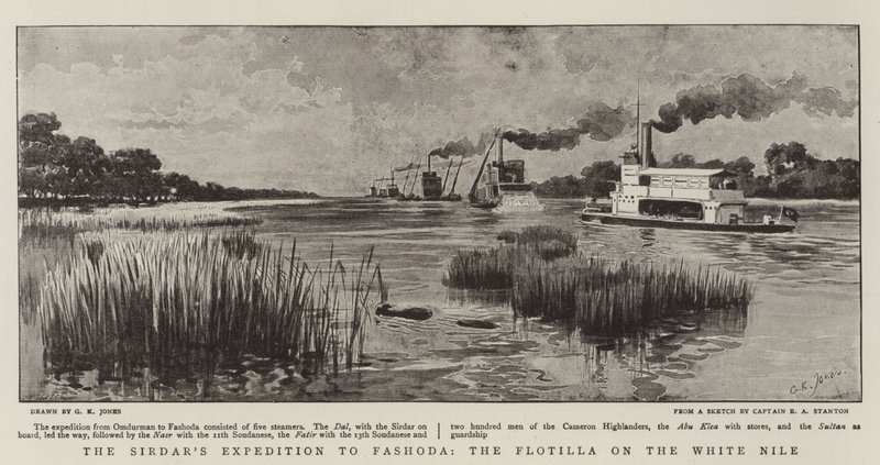 Die Expedition des Sirdars nach Fashoda, die Flottille auf dem Weißen Nil von George Kingston Jones
