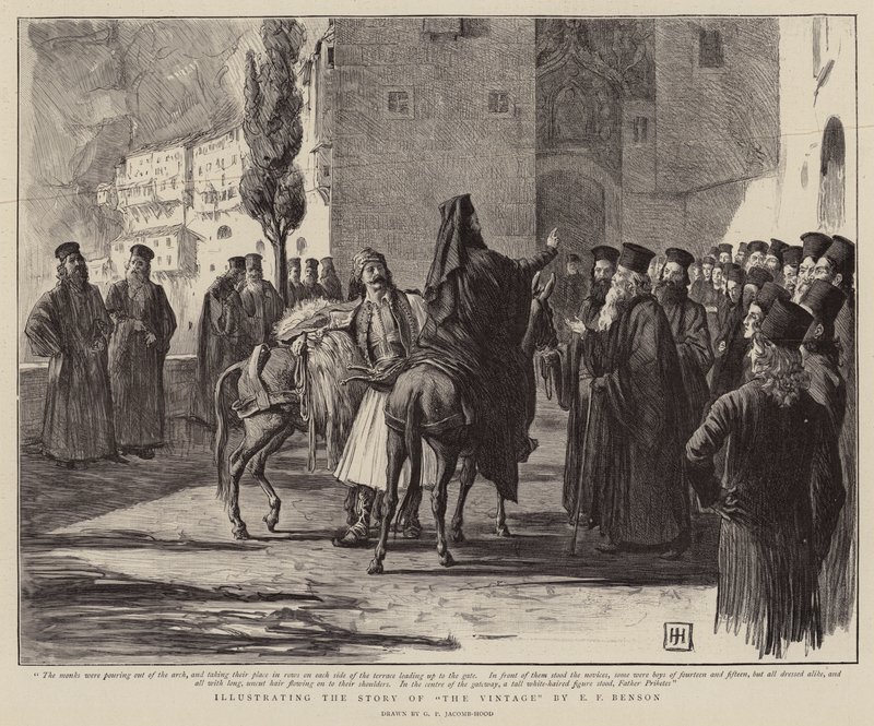 Illustration der Geschichte von The Vintage von E. F. Benson von George Percy Jacomb Hood