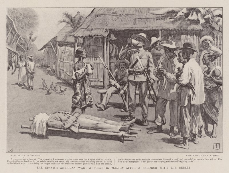 Der Spanisch-Amerikanische Krieg, eine Szene in Manila nach einem Scharmützel mit den Rebellen von George Percy Jacomb Hood