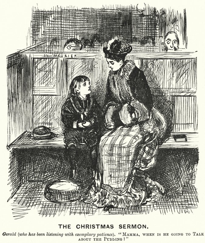 Punch-Karikatur: Die Weihnachtspredigt (Stich) von George (after) Du Maurier