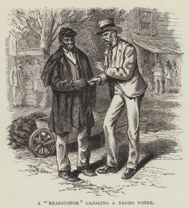 Ein Readjustor schmeichelt einem afroamerikanischen Wähler von George Augustus Sala