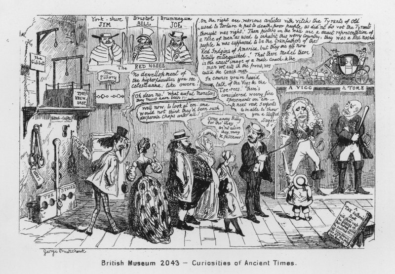 Britisches Museum 2043, Kuriositäten der alten Zeiten (Stich) von George Cruikshank