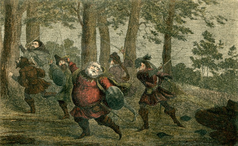 Falstaff schwitzt zu Tode und fettet die magere Erde, während er entlanggeht von George Cruikshank