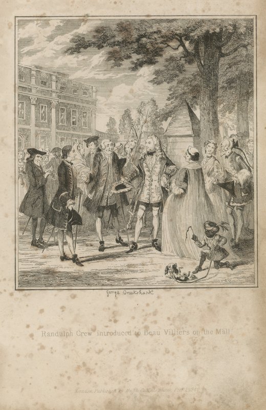 Randulph Crew wird Beau Villiers auf dem Mall vorgestellt von George Cruikshank