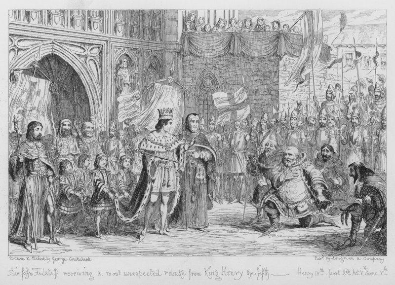 Sir John Falstaff erhält eine unerwartete Zurechtweisung von König Heinrich dem Fünften von George Cruikshank