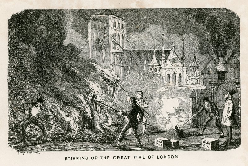 Entfachung des Großen Brandes von London von George Cruikshank