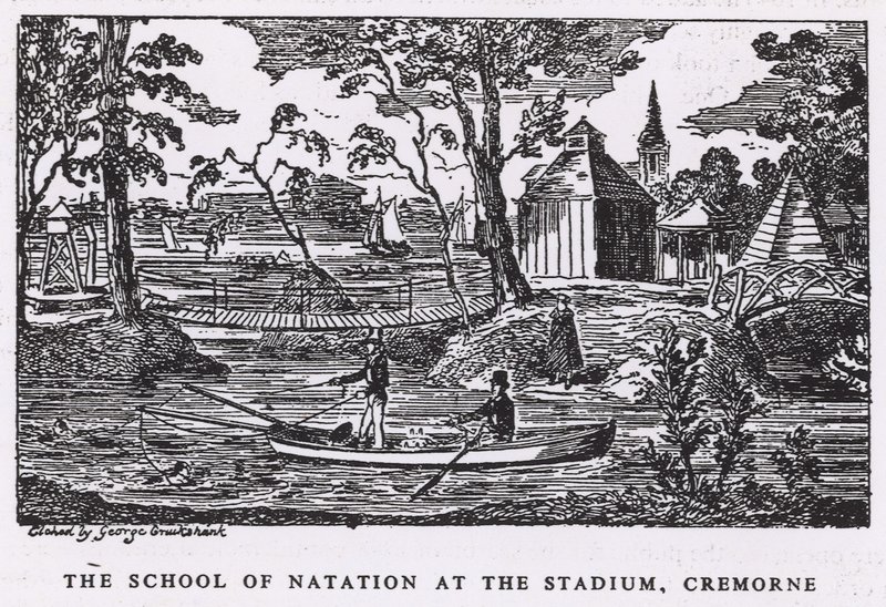Die Schwimmschule im Stadion, Cremorne Gardens von George Cruikshank