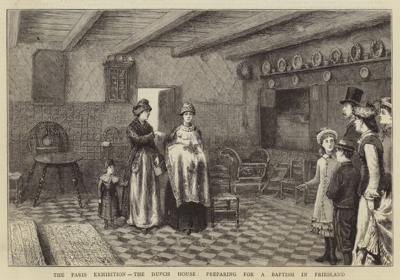 Die Pariser Ausstellung, das niederländische Haus, Vorbereitung auf eine Taufe in Friesland von George Goodwin Kilburne