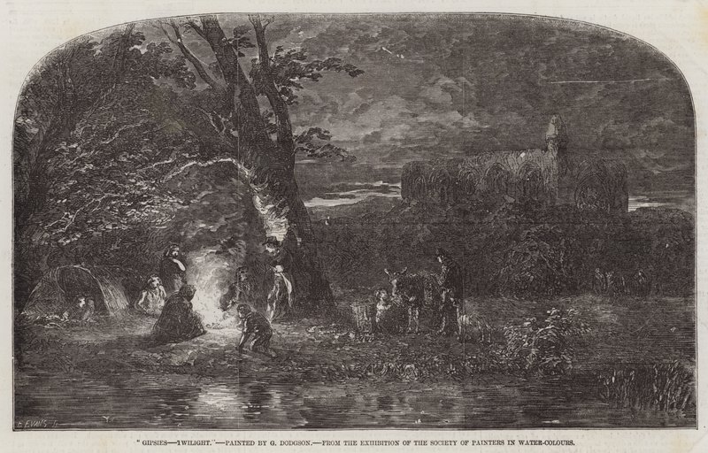 Zigeuner, Dämmerung, aus der Ausstellung der Society of Painters in Water-Colours von George Haydock Dodgson