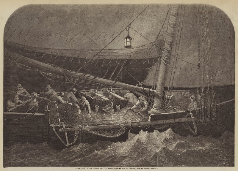 Schleppnetzfischen in der Nordsee bei Nacht von George Henry Andrews