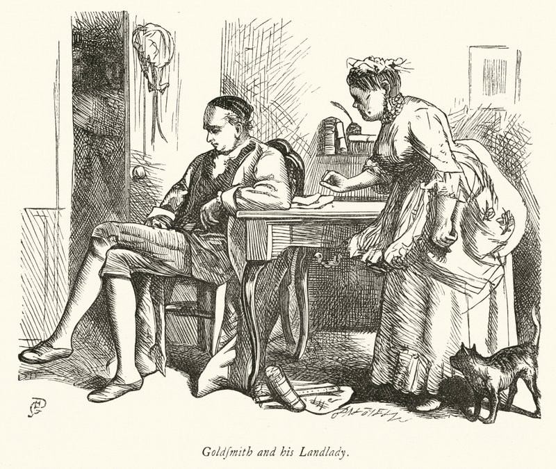 Oliver Goldsmith und seine Vermieterin von George John Pinwell