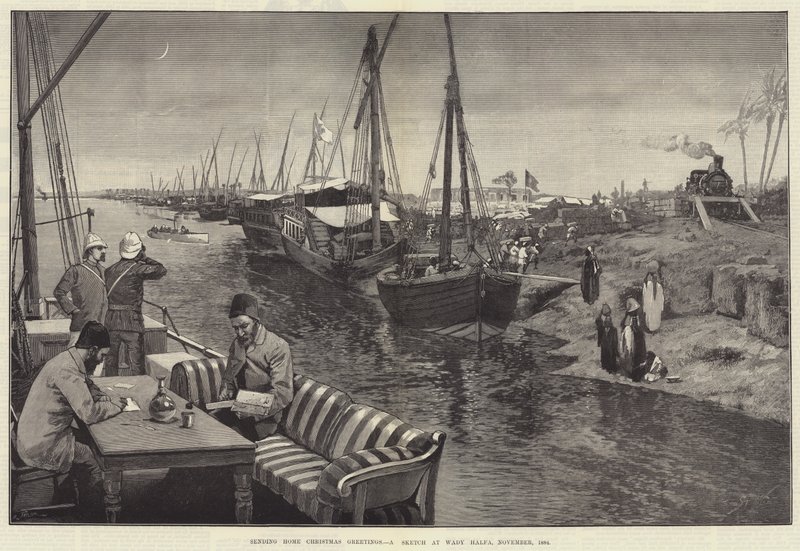 Weihnachtsgrüße nach Hause schicken, eine Skizze in Wady Halfa, November 1884 von George L. Seymour