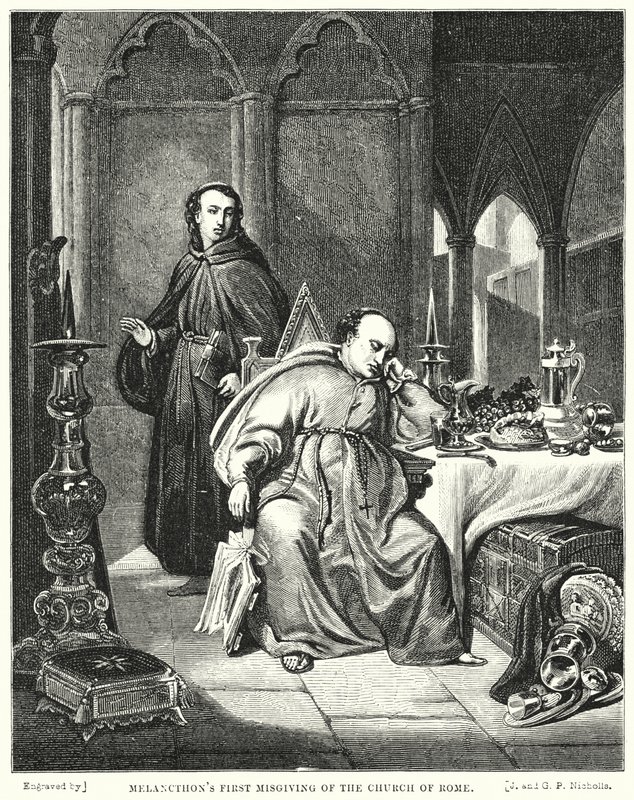 Melanchthons erstes Bedenken gegenüber der Kirche von Rom (Gravur) von George Lance