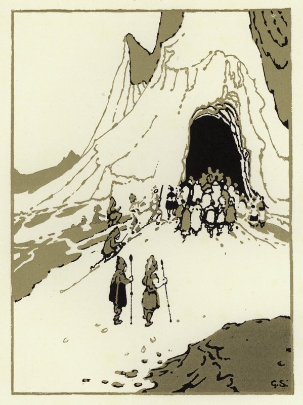 Die Leute machten sich auf, die Riesen zu finden, bald kamen sie zu ihrer Höhle von George Sheringham
