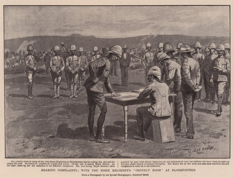 Beschwerden anhören, mit dem Essex-Regiments-Ordensraum in Bloemfontein von George Soper