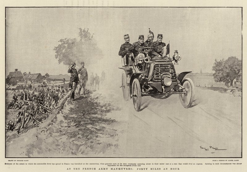 Bei den Manövern der französischen Armee, vierzig Meilen pro Stunde von Georges Bertin Scott