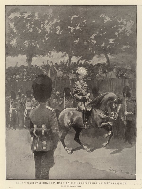 Lord Wolseley (Oberbefehlshaber) reitet vor der Kutsche Ihrer Majestät von Georges Bertin Scott