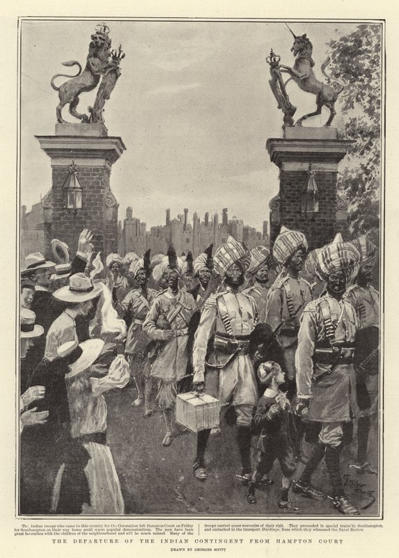 Die Abreise des indischen Kontingents von Hampton Court von Georges Bertin Scott