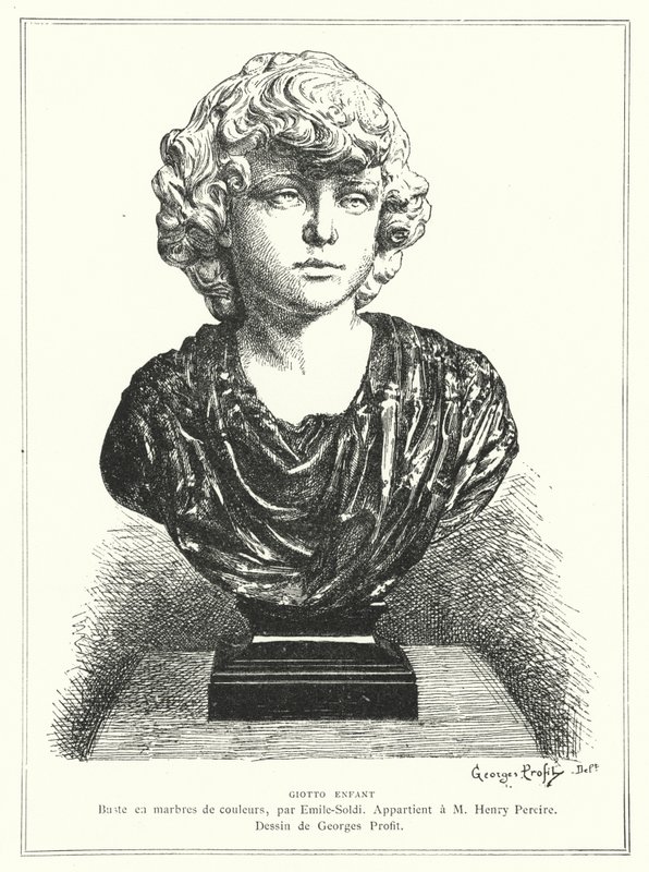Büste des italienischen Architekten und Malers Giotto als Kind, von dem französischen Bildhauer Emile Soldi von Georges Ernest Profit