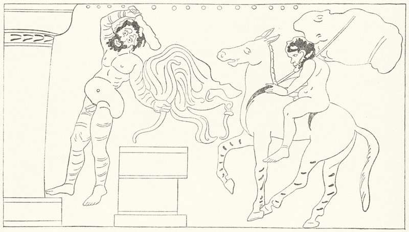 Eine Szene aus Die Frösche, ein Stück des griechischen Dramatikers Aristophanes (Gravur) von German School