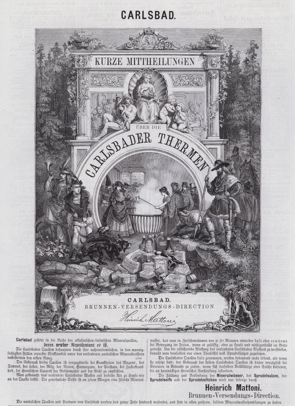 Werbung für Mattoni Mineralwasser und andere Produkte aus dem Kurort Karlsbad (Karlovy Vary), Böhmen von German School