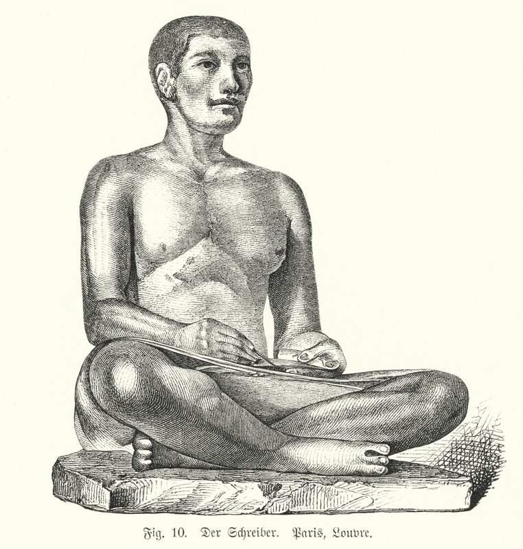 Antike ägyptische Figur eines sitzenden Schreibers (Stich) von German School