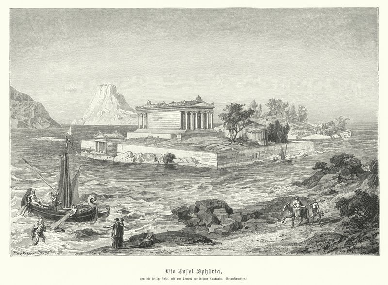 Antiker griechischer Tempel der Athena Apaturia auf der Insel Sphairia von German School