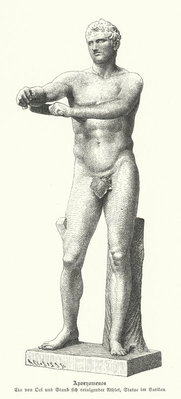 Apoxyomenos, Statue eines Athleten, der Schweiß und Staub mit einem Striegel abkratzt von German School
