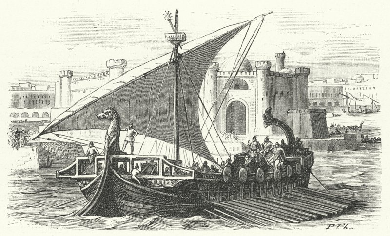 Ankunft eines phönizischen Handelsschiffs in einem Hafen (Stich) von German School