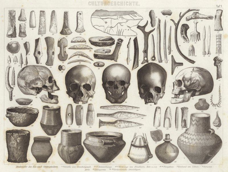 Artefakte aus der Eis- und Steinzeit. Illustration für Bilder-Atlas von German School
