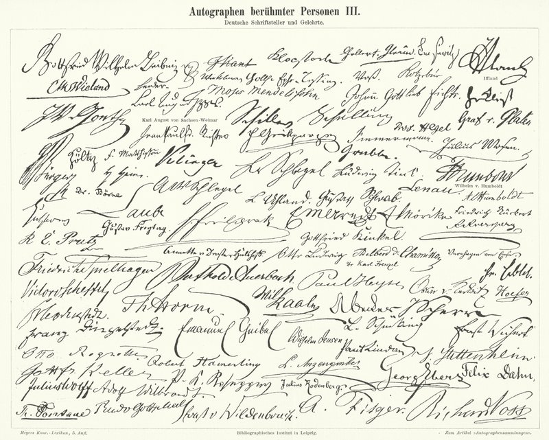 Autogramme berühmter Personen: Deutsche Schriftsteller und Wissenschaftler (Stich) von German School