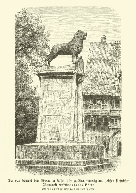 Bronzelöwe, errichtet von Heinrich dem Löwen in Braunschweig im Jahr 1166 von German School