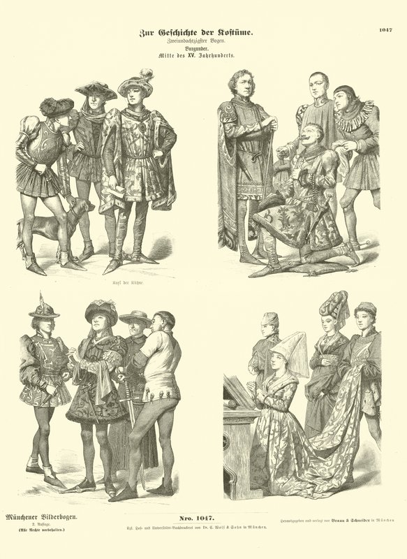 Burgundische Kostüme, Mitte des 15. Jahrhunderts von German School