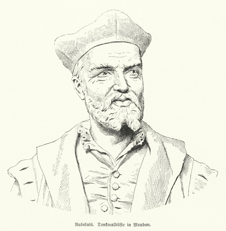 Büste des französischen Autors Francois Rabelais in Meudon, Frankreich (Lithographie) von German School