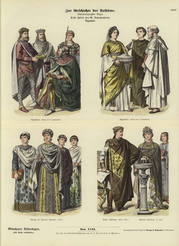 Byzantinische Kostüme, erste Hälfte des 6. Jahrhunderts von German School