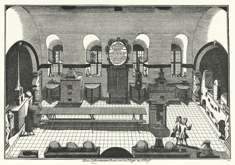 Chemielabor an der Universität Altdorf (Gravur) von German School