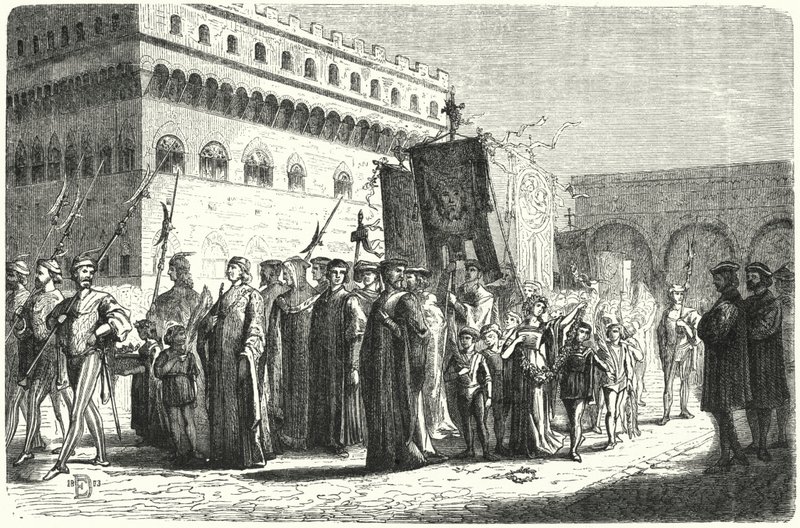 Kinderprozession in Florenz unter der Herrschaft von Girolamo Savonarola von German School