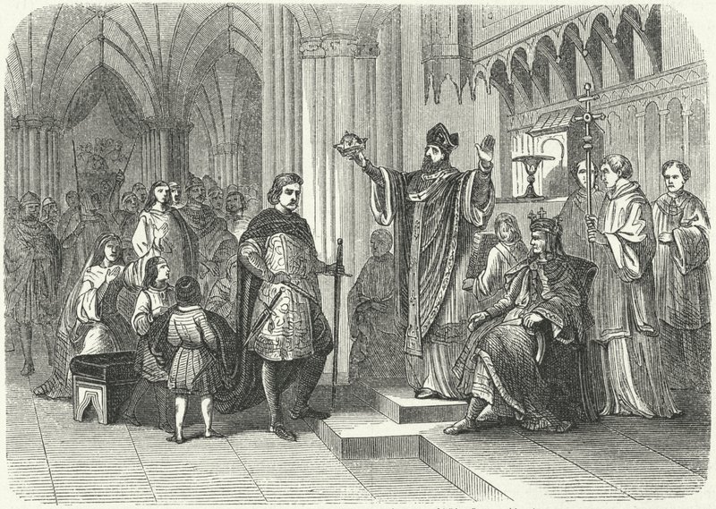 Krönung von Heinrich dem Jungen König durch Roger, Erzbischof von York von German School