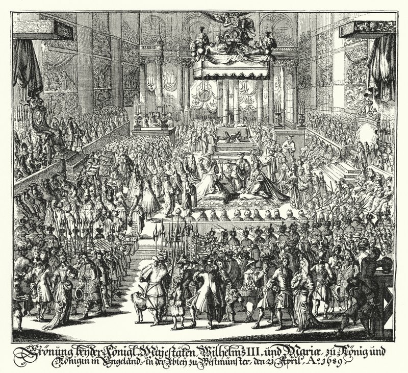 Krönung von König Wilhelm III. und Königin Maria in der Westminster Abbey von German School