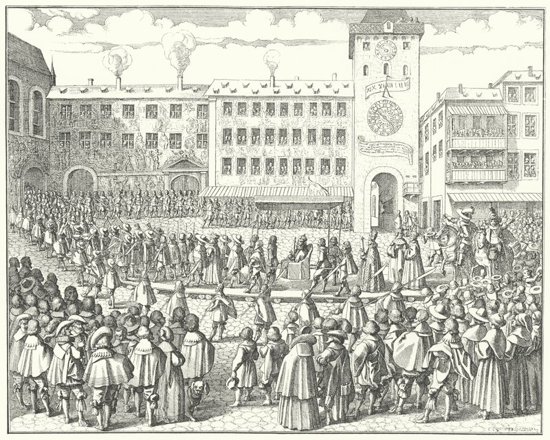 Krönungsprozession von Matthias, Heiliger Römischer Kaiser, 1612 von German School