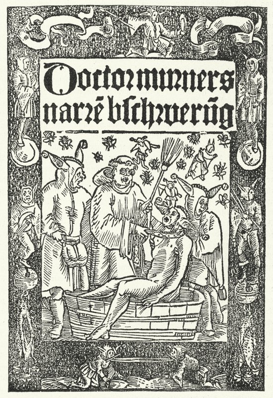 Titelblatt von Thomas Murners Werk Die Narrenbeschwörung (Stich) von German School