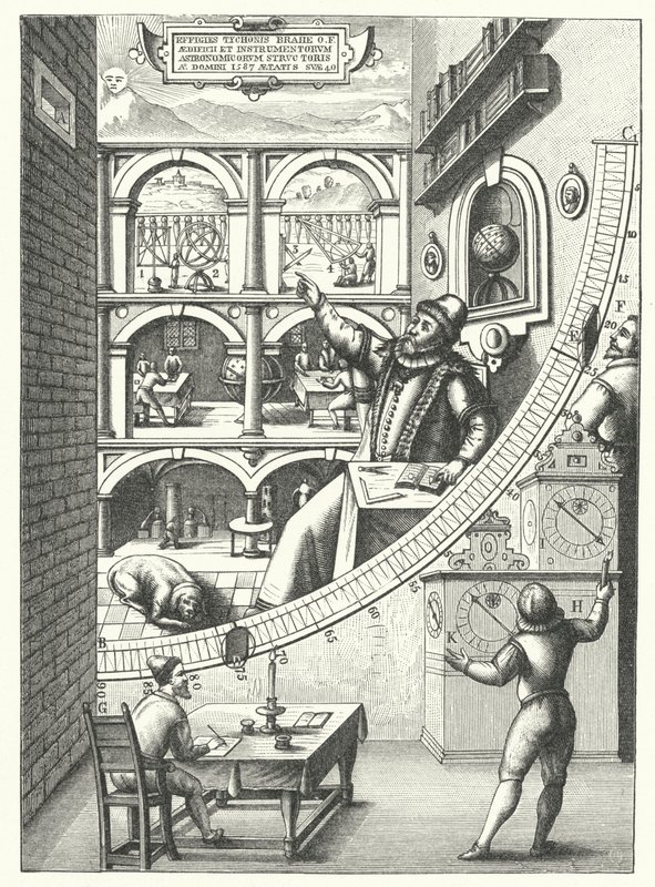 Dänischer Astronom Tycho Brahes Wandquadrant in seinem Observatorium in Uraniborg, Hven, Dänemark von German School