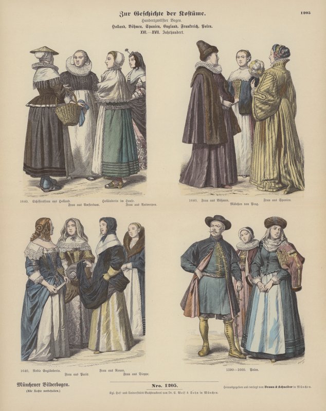 Niederländische, böhmische, spanische, englische, französische und polnische Kostüme von German School
